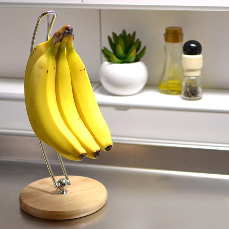 Kitchen Iron Solid Wood Base Banana Rack