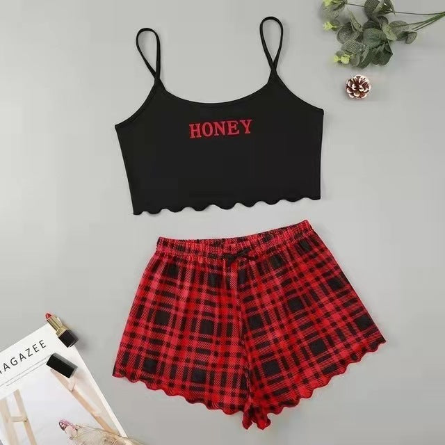 Printed Strap Tube Top Shorts Home Wear Suit