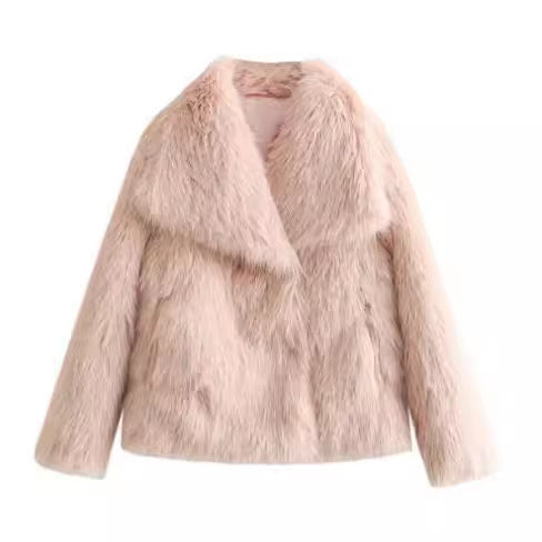 Cappotto invernale in peluche alla moda, spesso, con risvolto, casual, a maniche lunghe, abbigliamento da donna