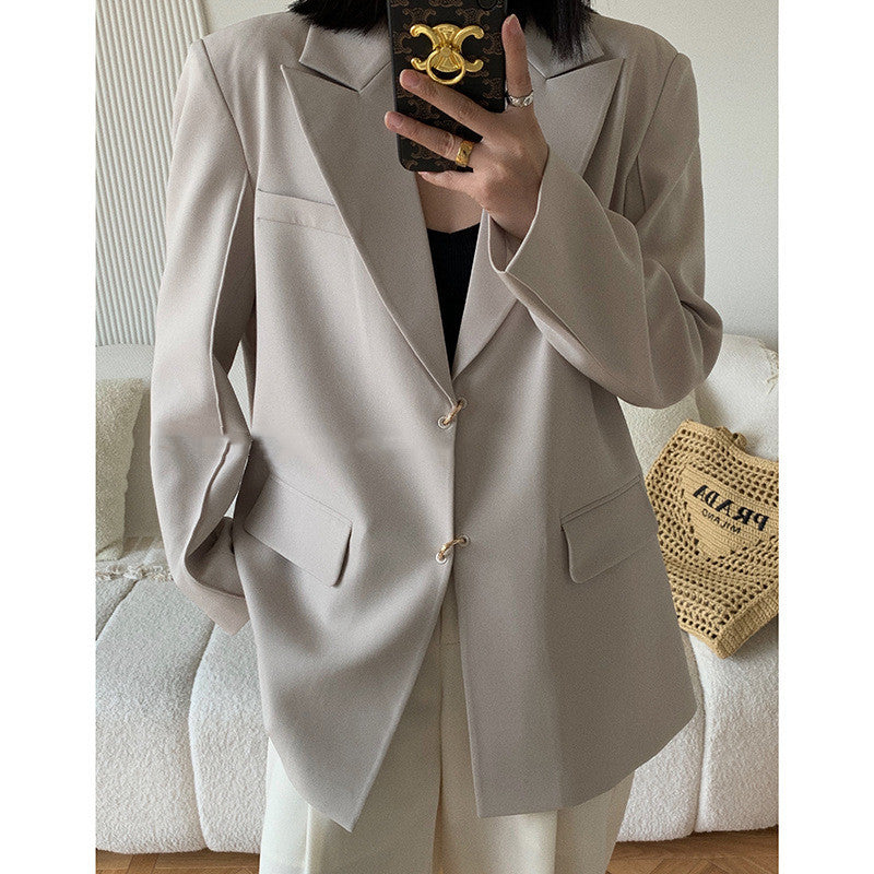 Women's Pleated Shoulder Pad Solid Color Blazer