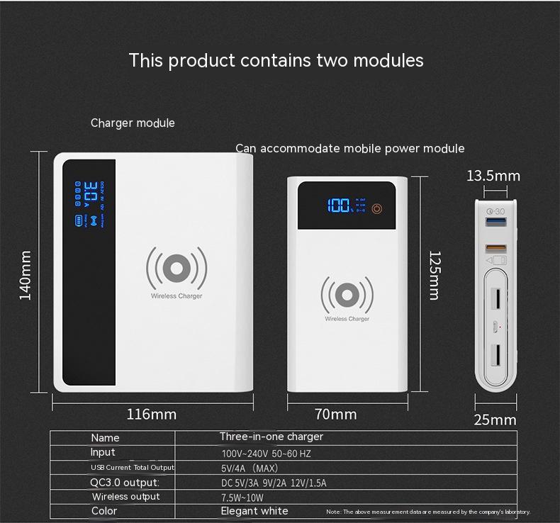 Frage Zeichen für die drahtlose Power Bank Drei-in-Eins-Ladegerät QC30QI75 10W Fast Lades USB Mobile Power Adapter