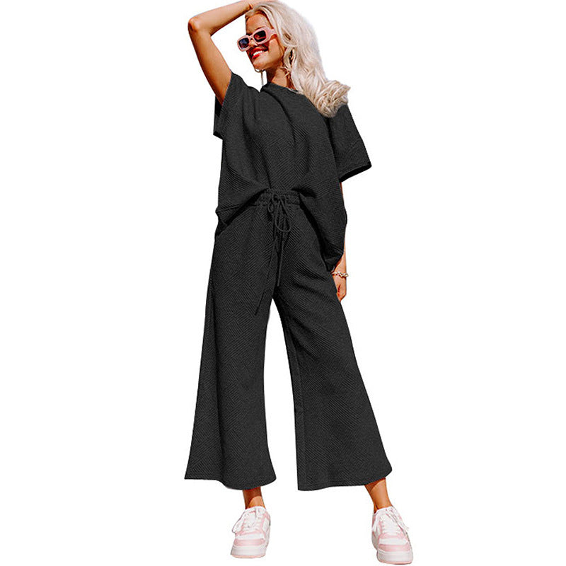 Loose Short Sleeve Trousers Suit Women