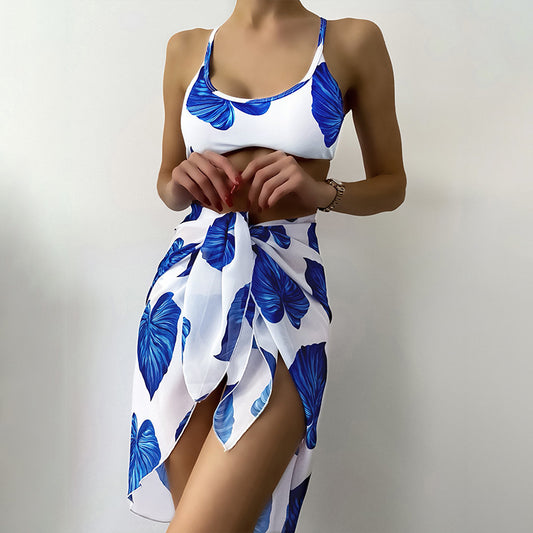 Bikini Printed Three-piece Set Swimsuit For Women