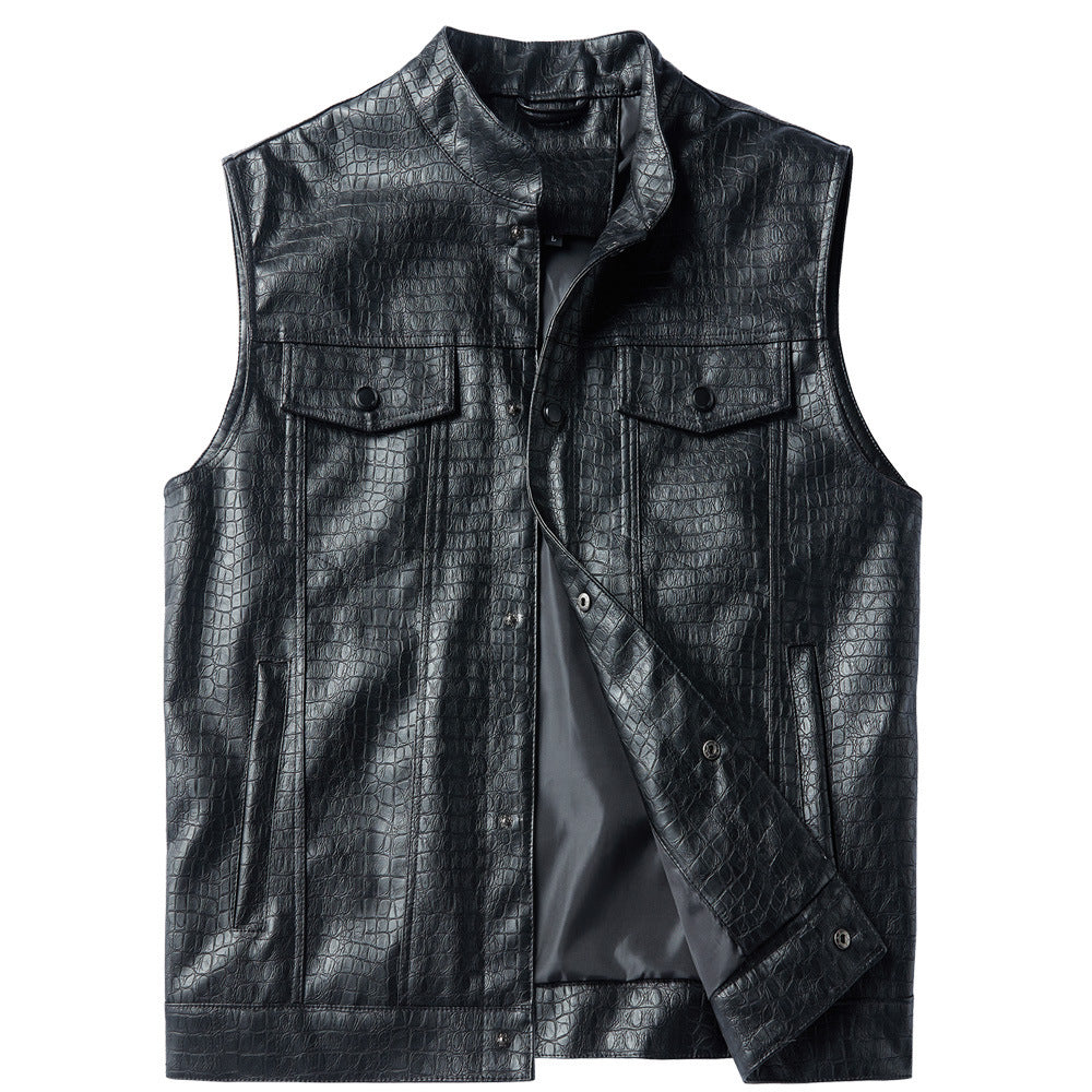 Men's Motorcycle Multi-pocket Pu Casual Vest Sleeveless Jacket