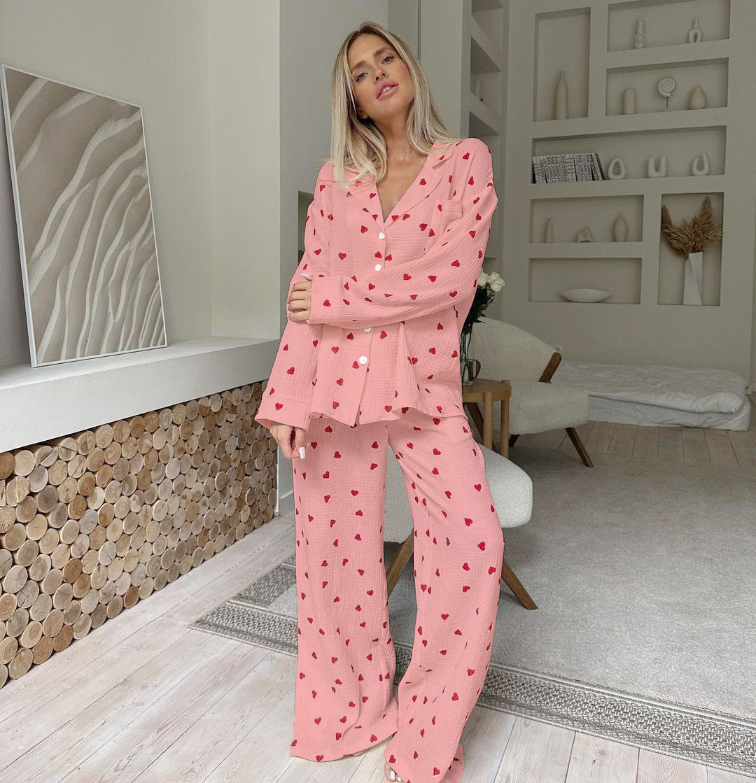 Heart Printing Women's Pajamas Two-piece Set