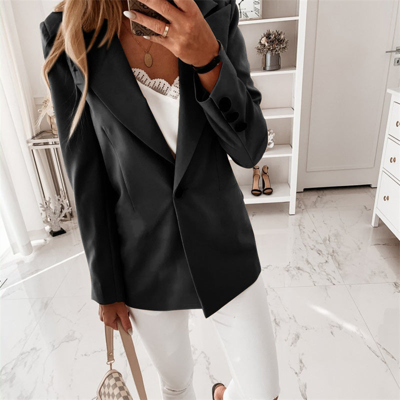 Women's Fashion Solid Color Long Sleeve Suit Collar Button Jacket