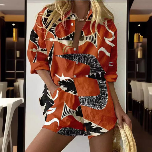 Fashion 3D Printed Long Sleeve Two-piece Set For Women