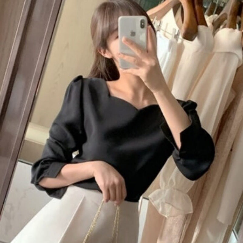 Chic Unique Heart-shaped Square Collar Pullover Shirt