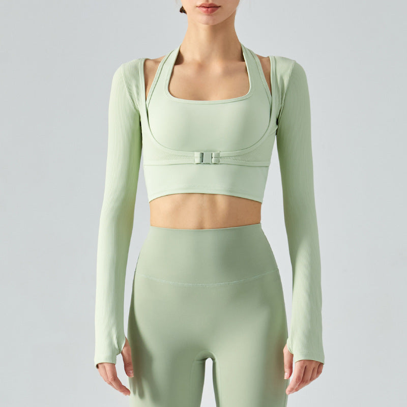 Halfter gefälschter zweiteiler schlanker yoga Langarm Nackt Feel Sport top Damen