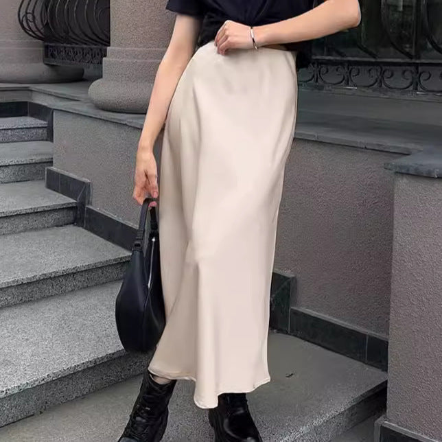 European And American Autumn And Winter New Imitation Acetate Satin High Waist A- Line Skirt Commuting Elegant Long Skirt