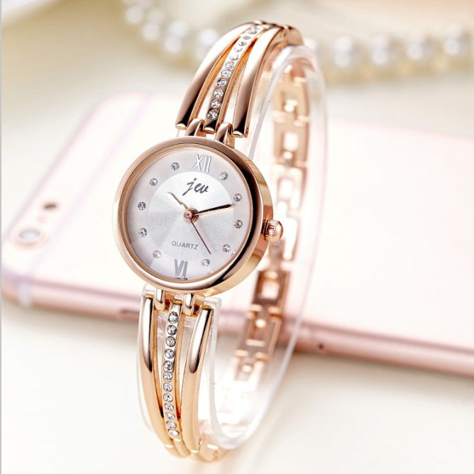 Round Watch Women's Rhinestone Steel Band Fashion Watch