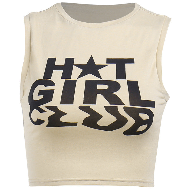 Letter Print Sleeveless Short T-shirt Vest For Women