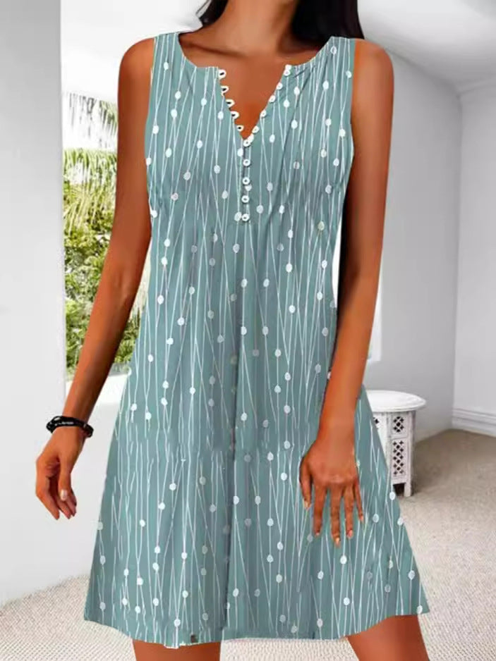 Women's Fashion V-neck Sleeveless Printed Vest Dress