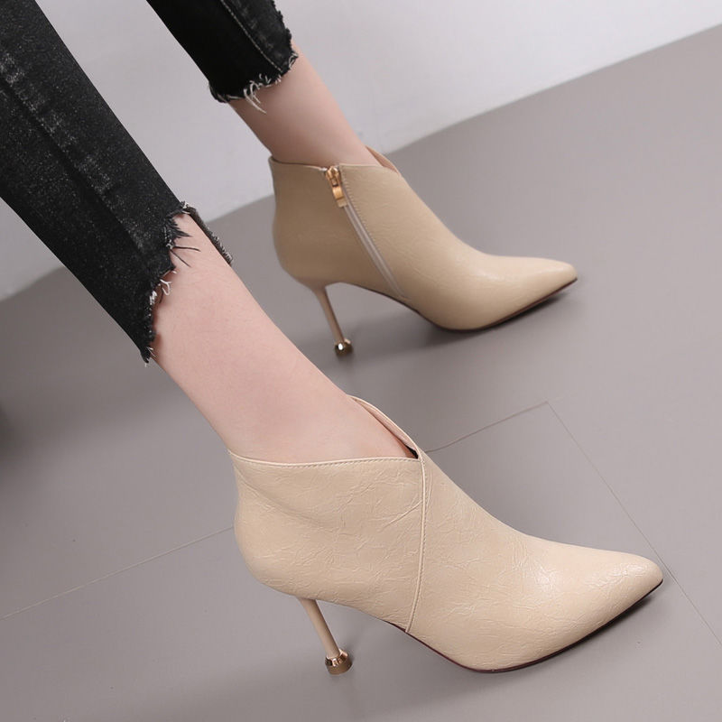 British Style Nude Boots Pointed Toe Stiletto High Heels