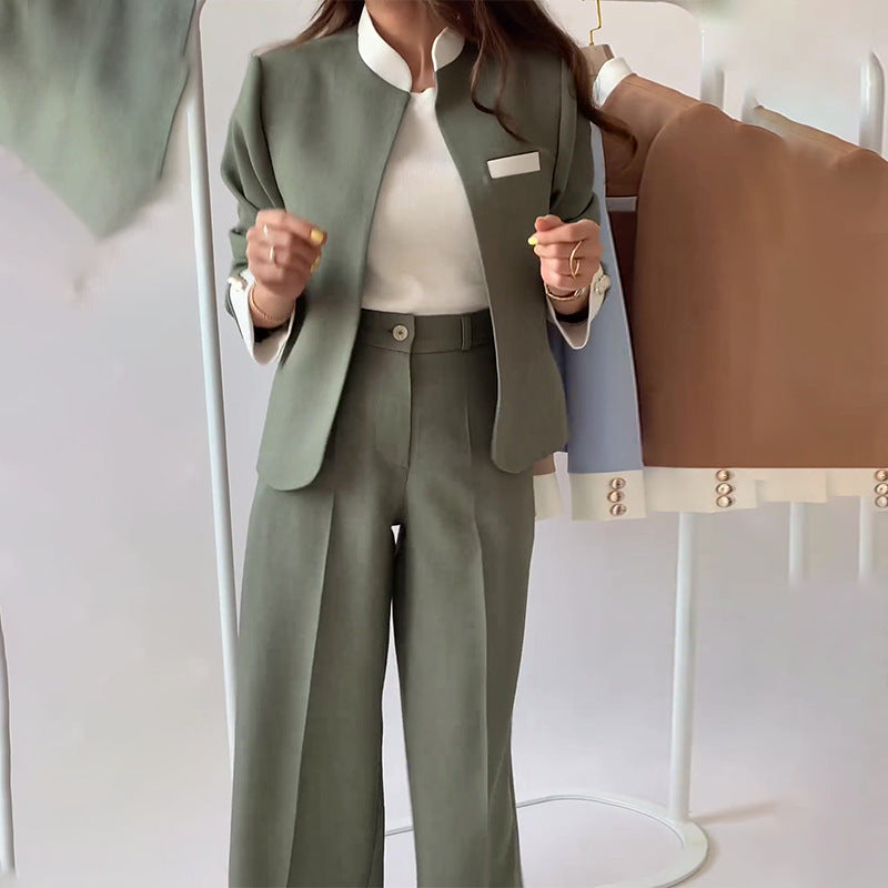 Autumn And Winter Leisure Temperament Color Matching Women's Suit Jacket Trousers Two-piece Set