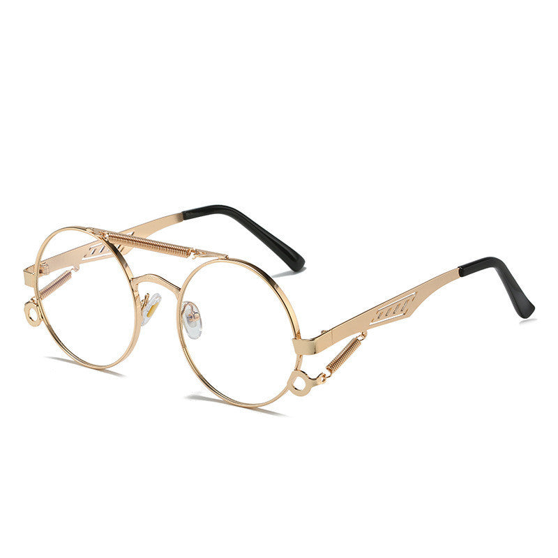 Men's And Women's Fashion Retro Spring-legged Double-beam Metal Glasses