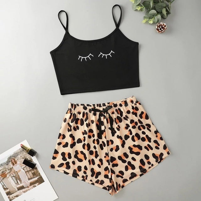 Printed Strap Tube Top Shorts Home Wear Suit