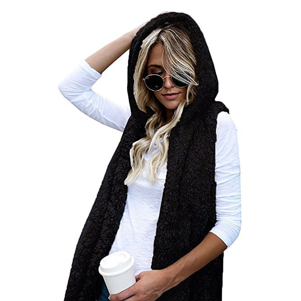 Fashion Solid Color Sleeveless Hooded Pocket Cashmere Vest