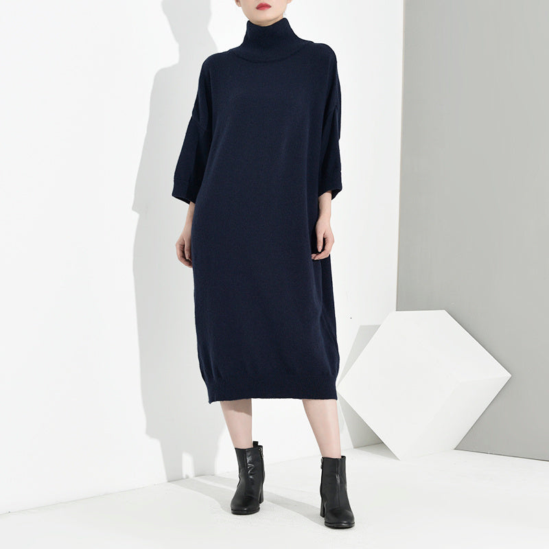 High neck long sweater women dress