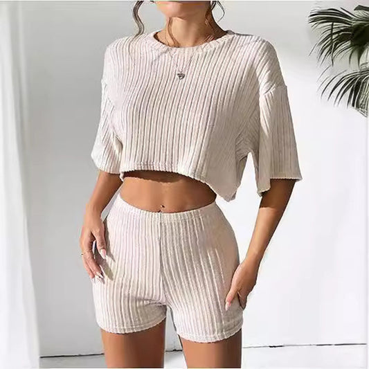 Women's Fleece Sunken Stripe Shorts Suit