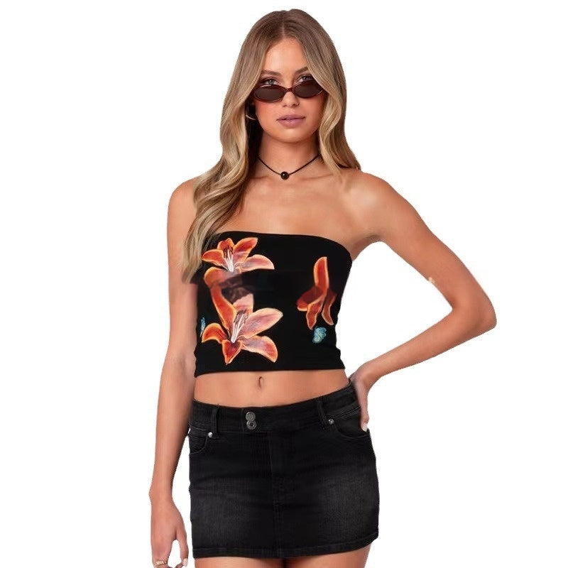 Printed Sexy Slim Fit Hot Girl Stitching Chest Wrap