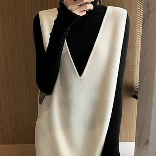 Knitted Pullover Sleeveless V-neck Dress Sweater Women