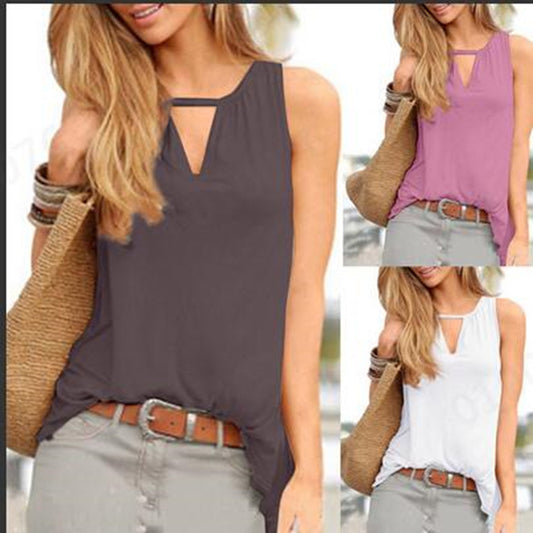 Solid color V-neck sleeveless slim vest