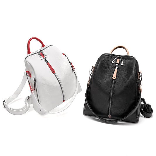 Anti-theft soft leather wild backpack