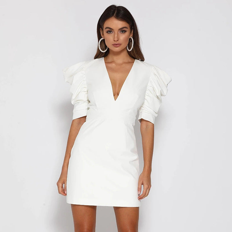 V-neck buttoned princess sleeve dress