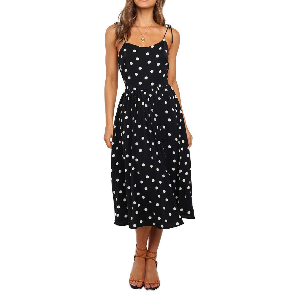 V-neck strapless polka dot dress