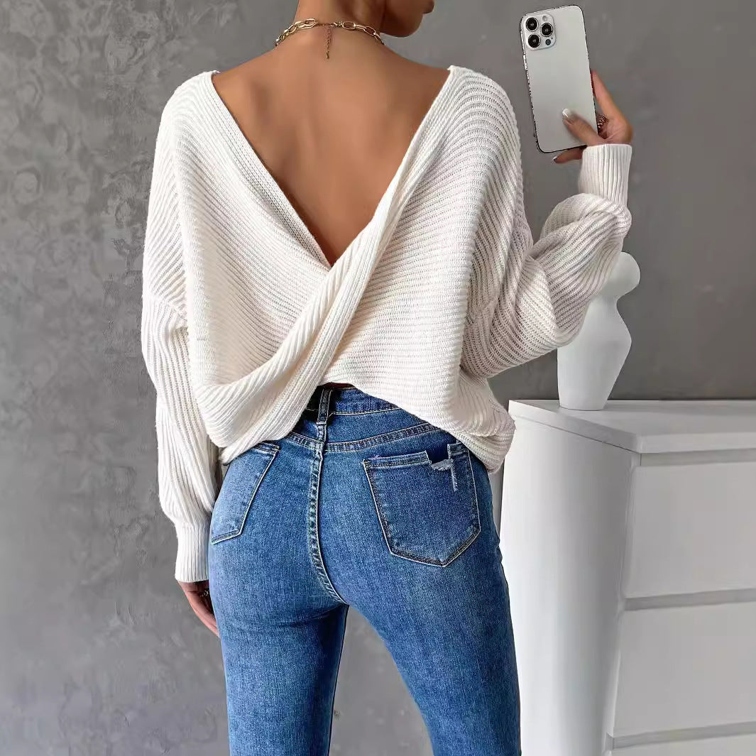 Backless Sweater Long Sleeve Long Sleeve Knitted