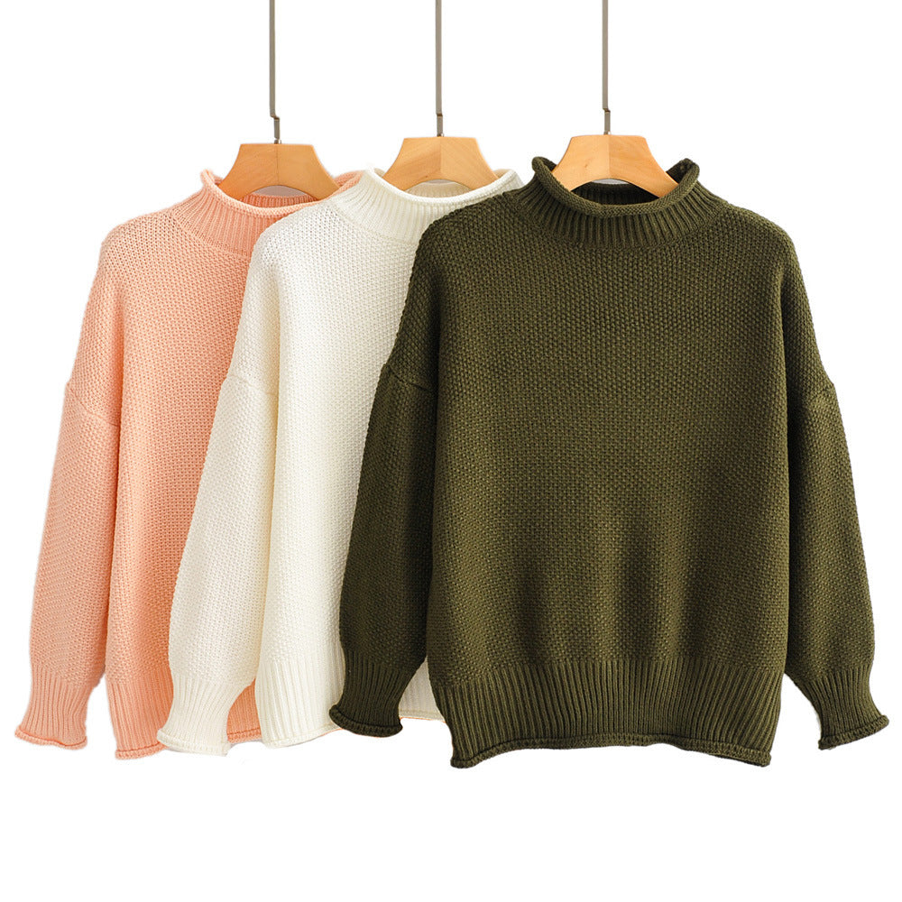 Turtleneck Solid Color Knitted Sweater Women