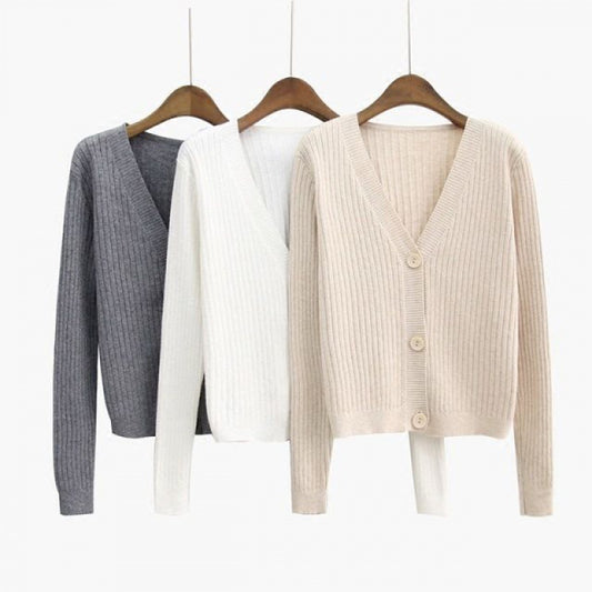 V-neck knitted cardigan jacket