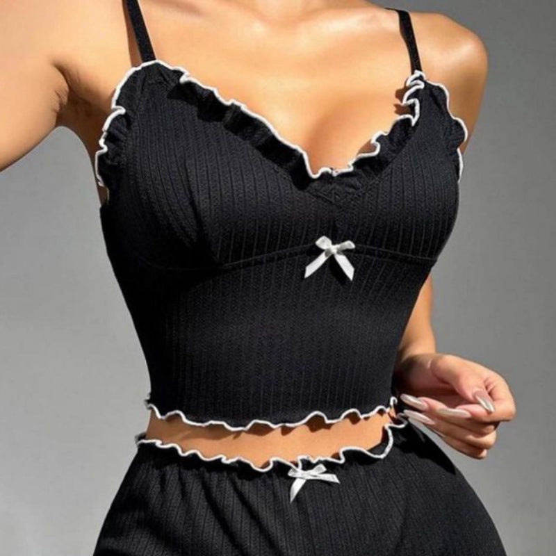 Women's Spaghetti Straps Sleeveless Wooden Ear Hot Girl Casual Vest