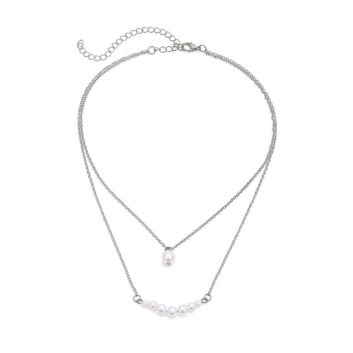 Double Pearl Pendant Tassel Neck Clavicle Chain