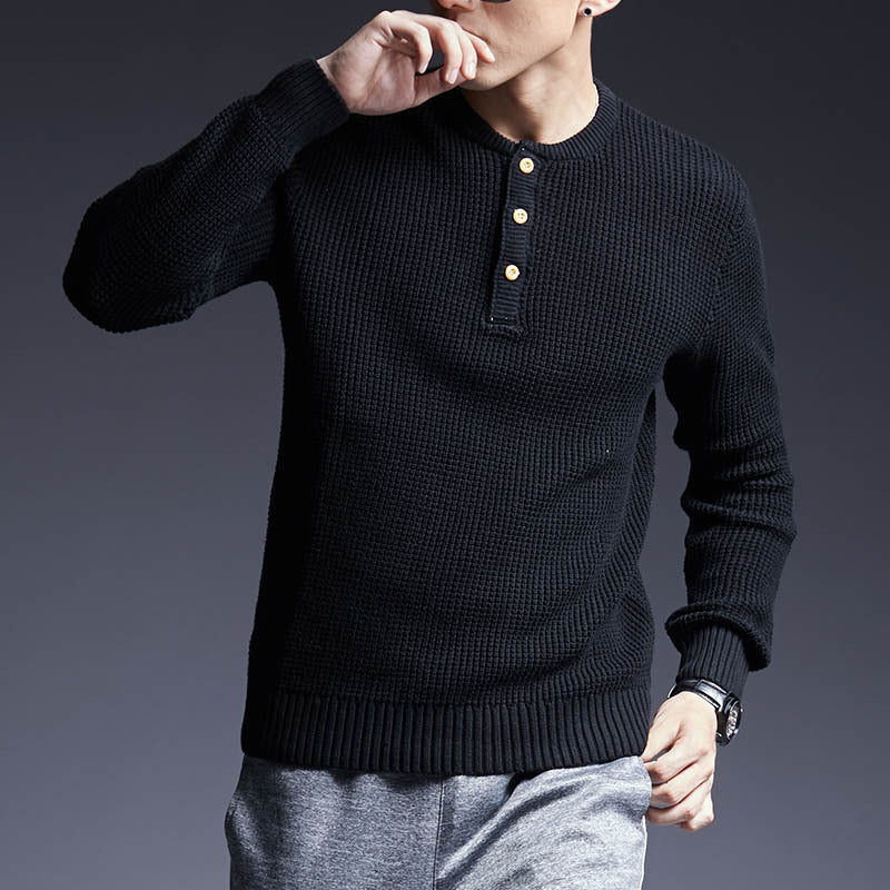 Men's solid color button sweater