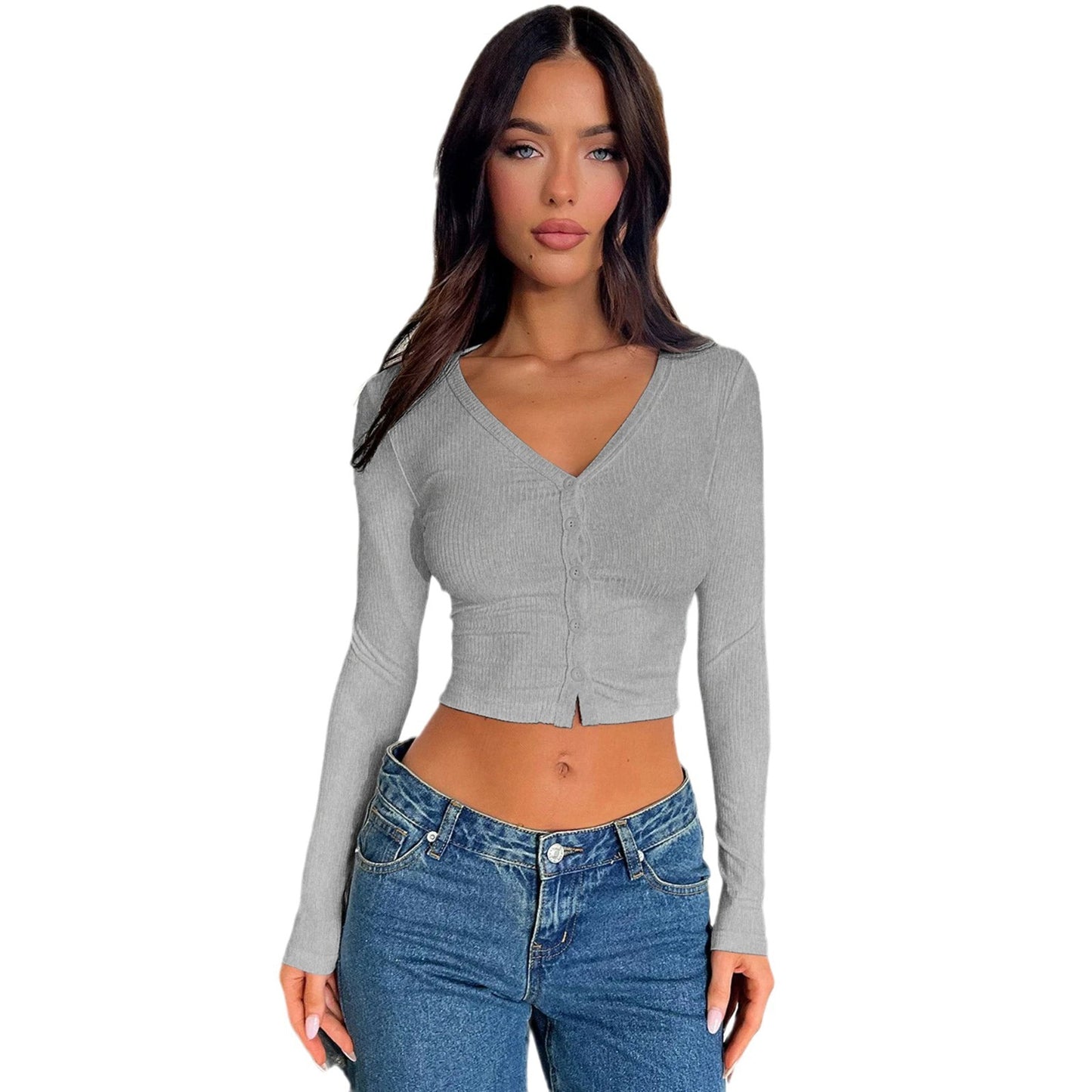 Women's Thread Button Cardigan Midriff-baring Top