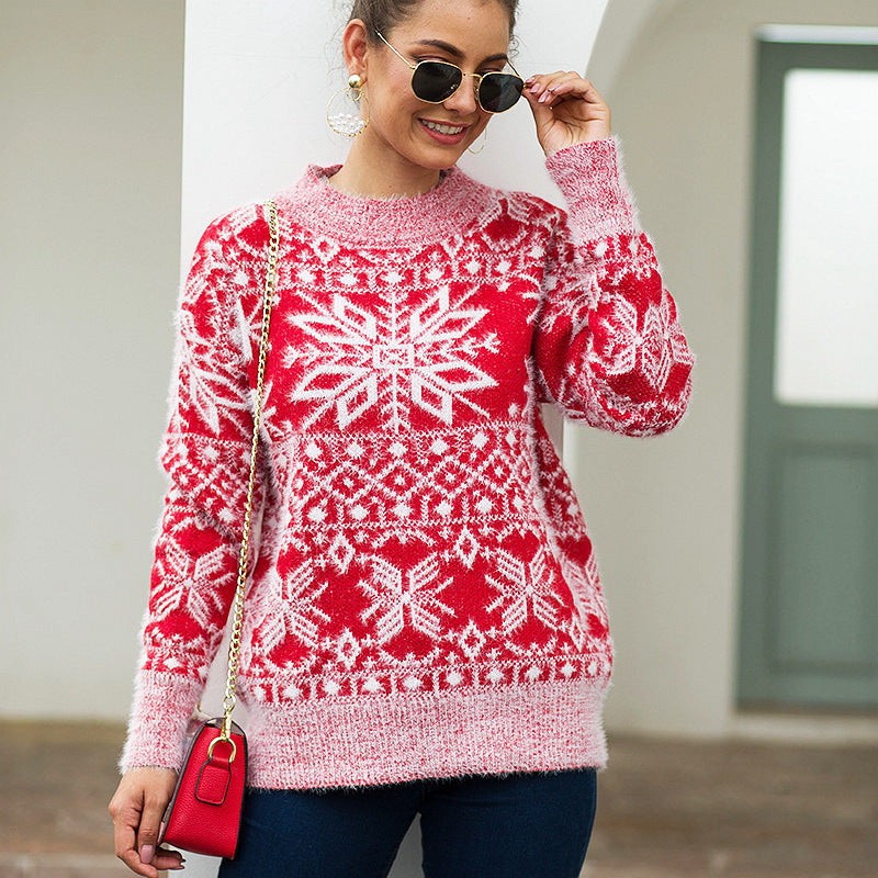 Christmas snowflake long-sleeved pullover women