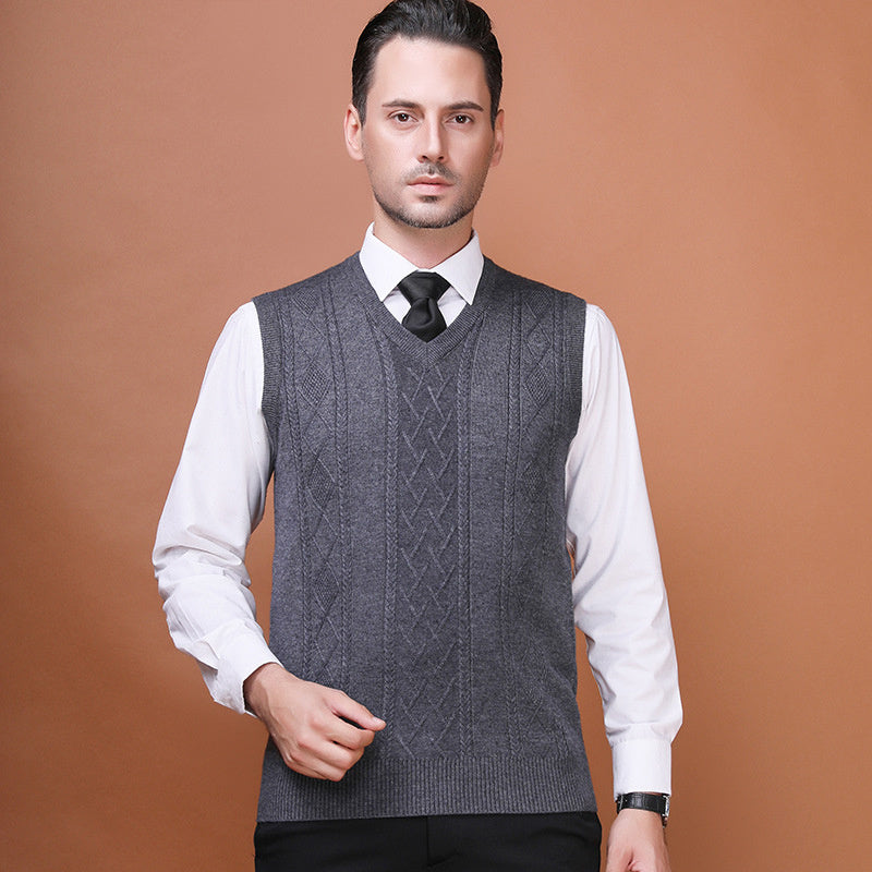 Men's Wool Vest V-Neck Vest Sleeveless Waistcoat