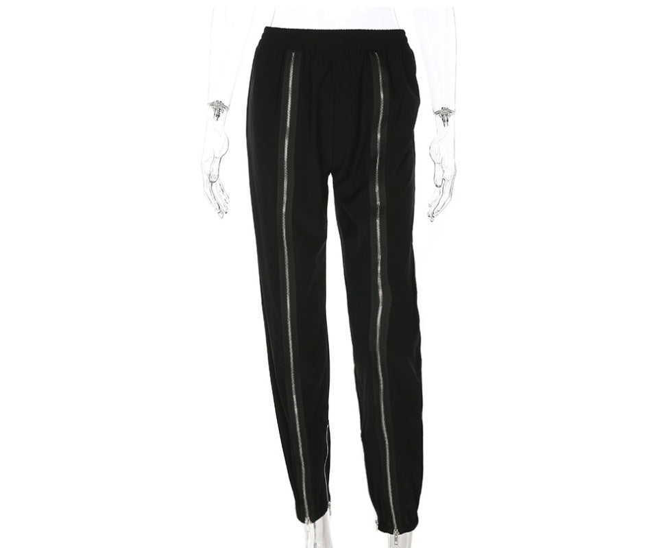 Women's new high waist zipper stitching loose casual pants female harem pants