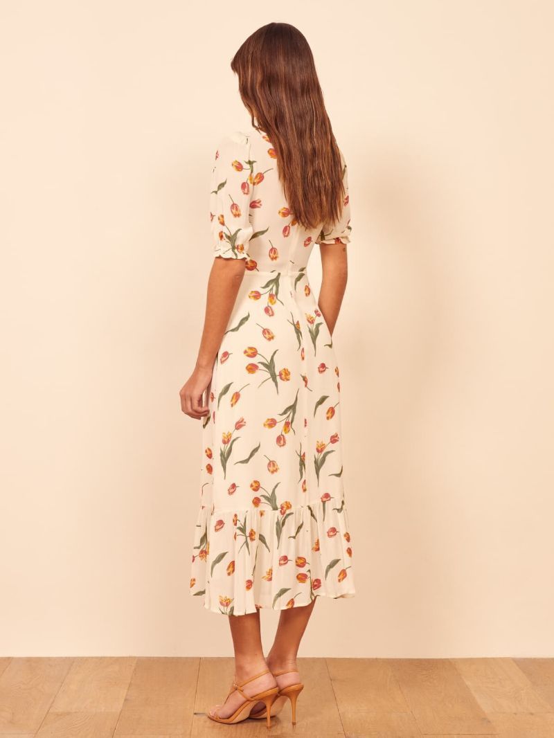 Printed French V-neck dress