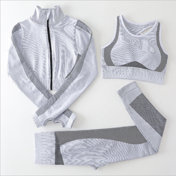 Seamless Yoga Suit With Zipper Three-piece Fall Winter Suit