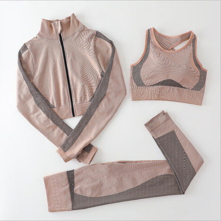 Seamless Yoga Suit With Zipper Three-piece Fall Winter Suit