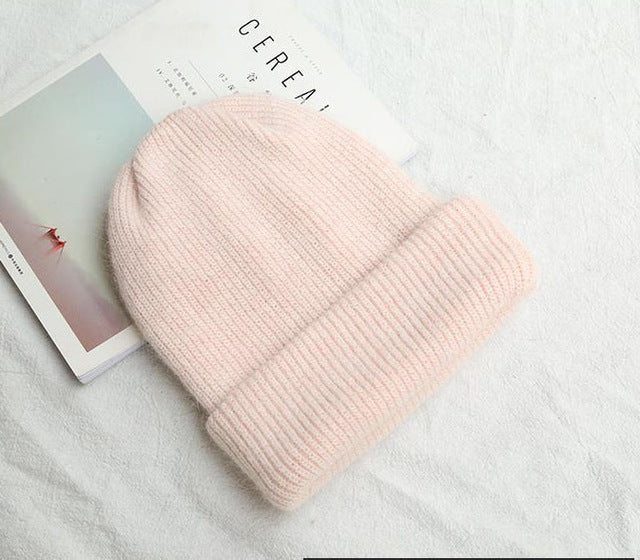 Women knitted Winter Hat female Warm Rabbit fur beanie