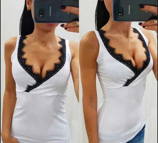 Sleeveless Lace Stitching Women's Vest