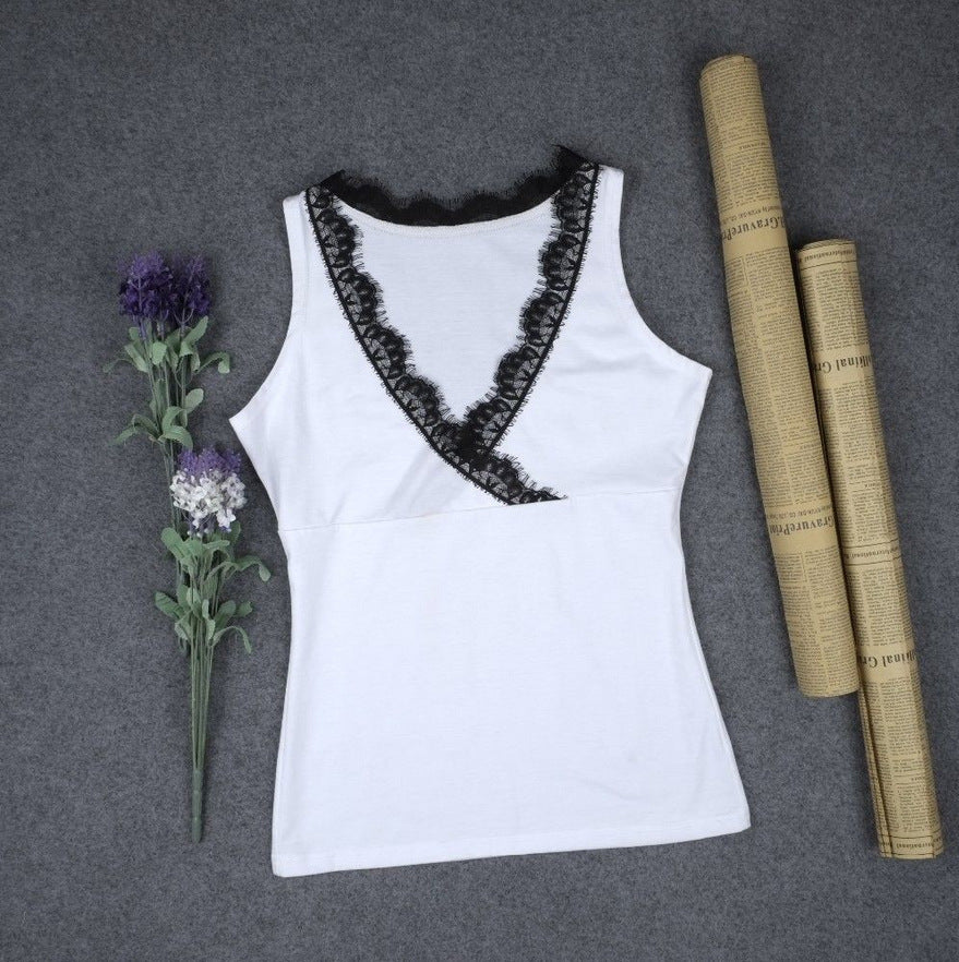 Sleeveless Lace Stitching Women's Vest