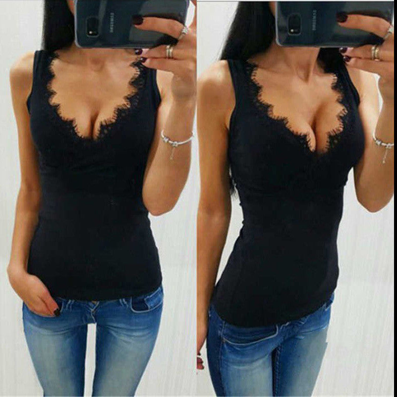 Sleeveless Lace Stitching Women's Vest