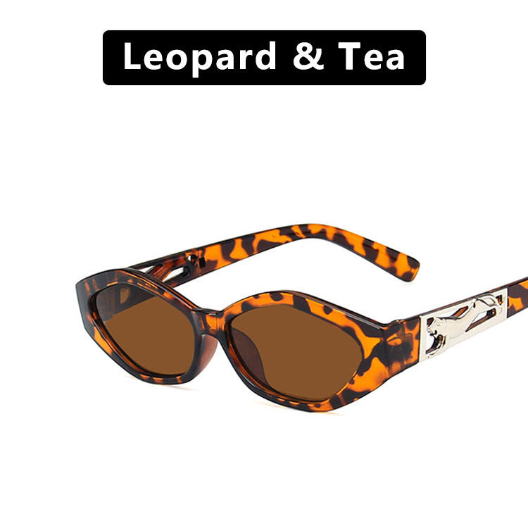 SO&EI Retro Small Frame Polygon Cat Eyes Women Sunglasses Brand Designer Fashion Cheetah Decoration Ladies Sun Glasses UV400