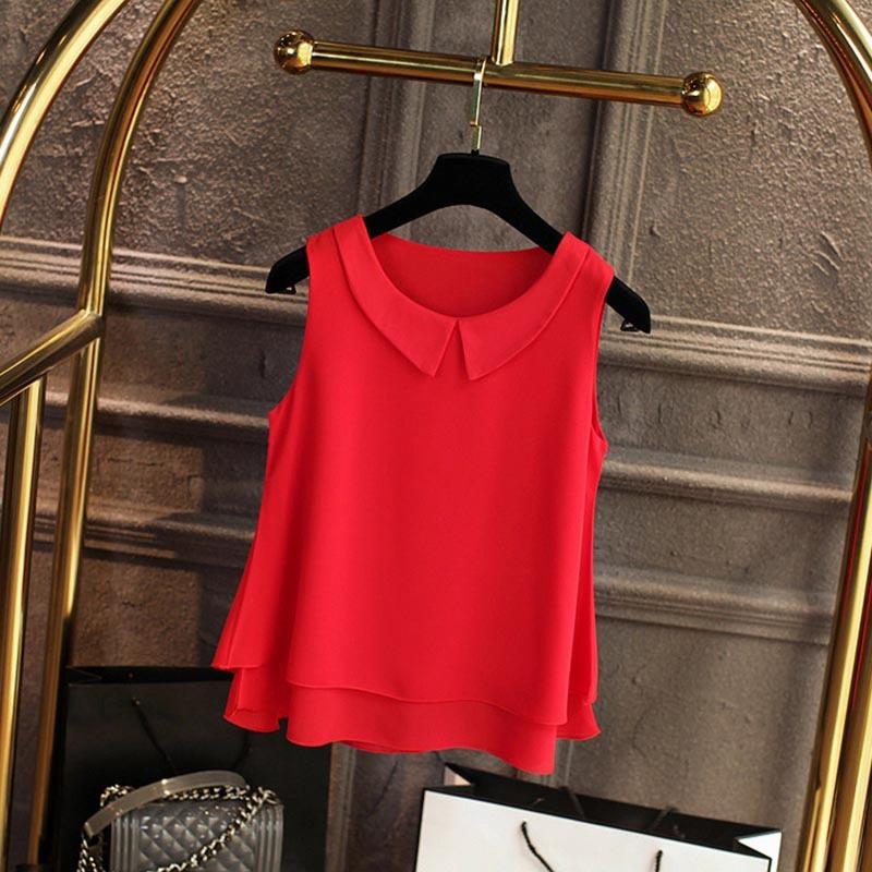 Chiffon V Neck Sleeveless Top Vest Chiffon Shirt Women