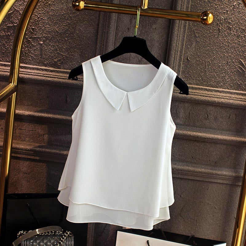 Chiffon V Neck Sleeveless Top Vest Chiffon Shirt Women